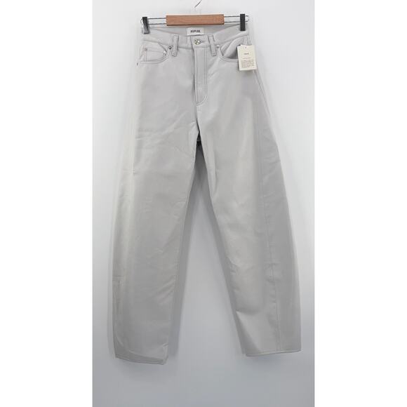 B44 Agolde Luna Pieced Barrel Jeans Women 25 Recycled Leather Balloon Gray - Picture 2 of 13